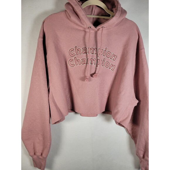 Champion Reverse Weave Cropped Cut-Off Hoodie  2X Triple Outline Logo Spellout - Picture 3 of 9